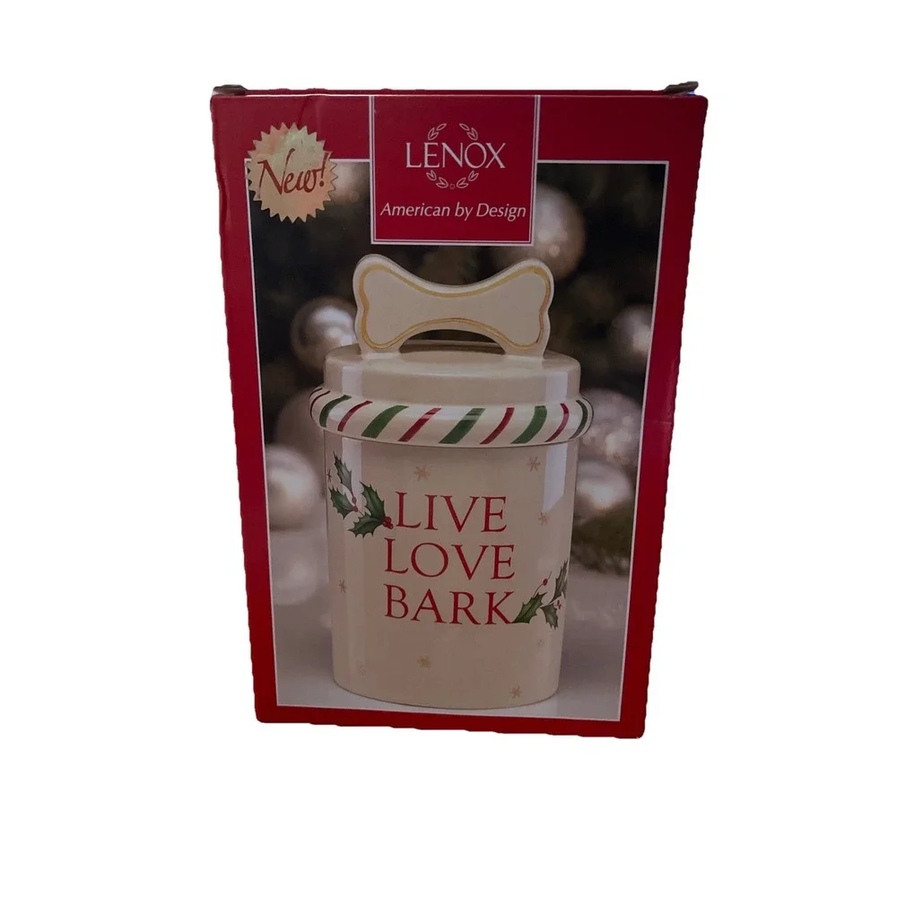 Lenox Christmas Holiday Dog Treat Jar LIVE LOVE BARK‎ #863666